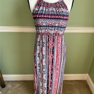 Soma Pink and Gray Halter Maxi Sundress